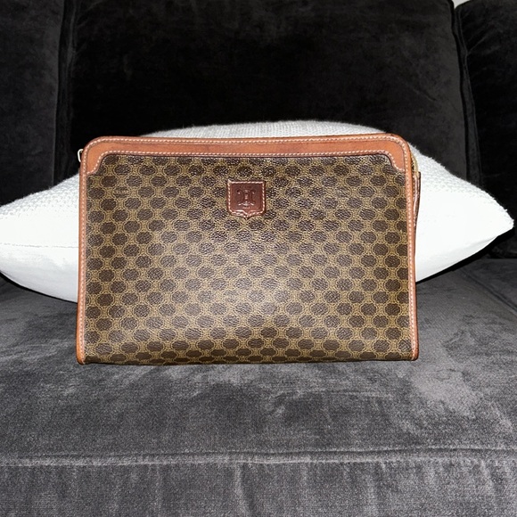 Authentic Celine Vintage Brown Logo Clutch Leather & Web Canvas 11 X 7 Inches - Picture 8 of 16